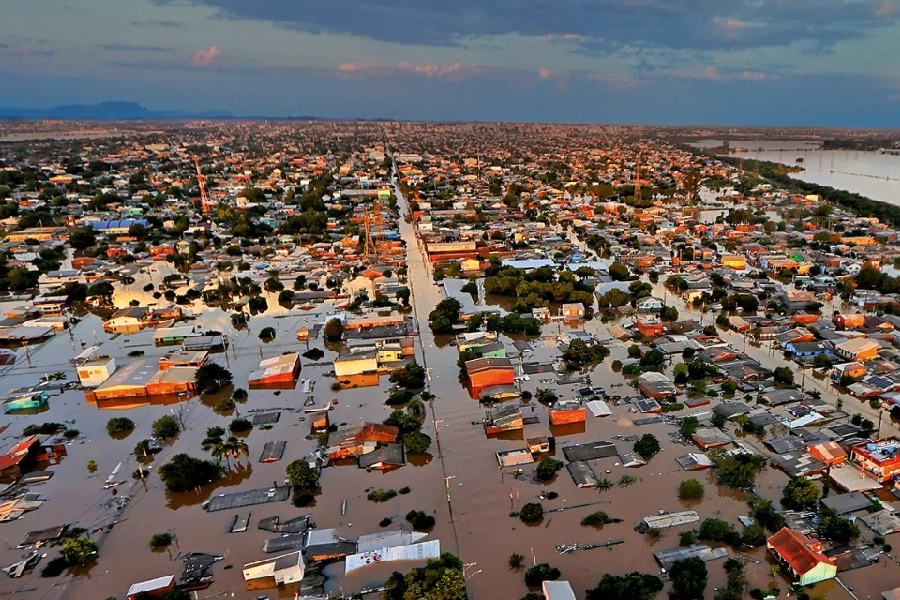 Elevação do Guaíba com chuvas intensas deixou Porto Alegre completamente inundada. Foto de 9 de maio de 2024.