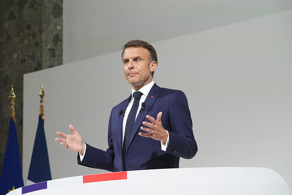 Presidente francês Emmanuel Macron durante uma coletiva de imprensa em Paris. 12/06/2024