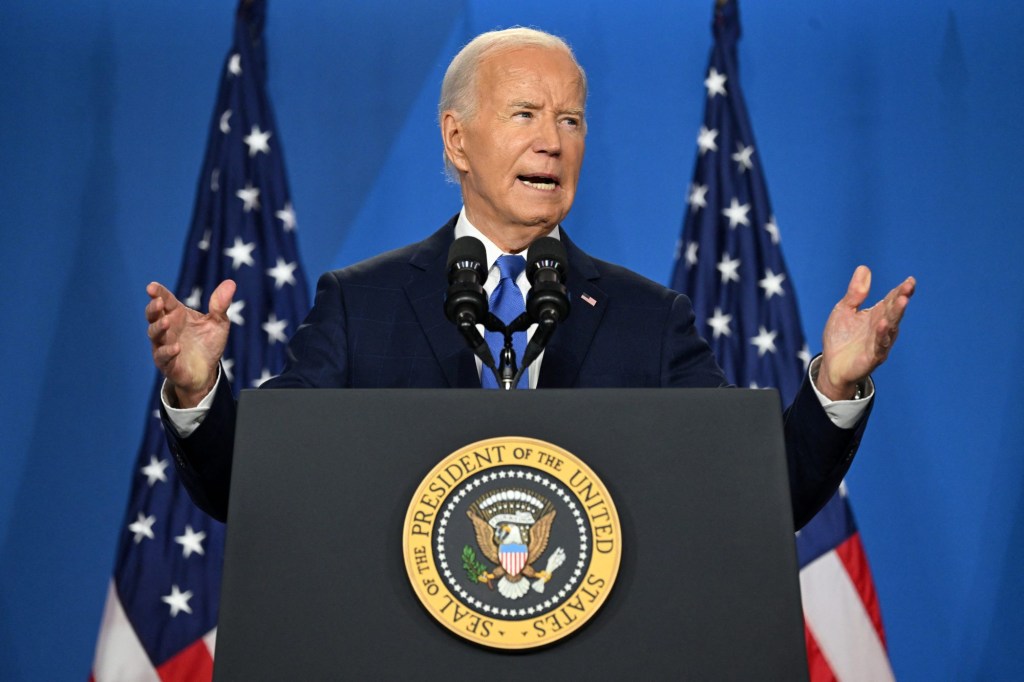 O presidente dos Estados Unidos, Joe Biden, em coletiva de imprensa de encerramento da cúpula da Otan