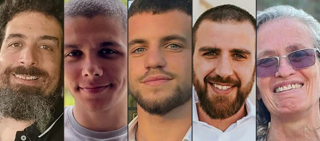 (COMBO) This combination of pictures provided on July 25, 2024 by the Hostages Families Forum Headquarters, representing families of Israeli hostages held by Palestinian Hamas militants in Gaza, shows (L to R) Ravid Katz, Kiril Brodski, Tomer Ahimas, Oren Goldin and Maya Goren in pictures taken before they were killed in the Hamas October 7 attack on southern Israel and their bodies taken to Gaza. Israeli forces retrieved the bodies of five Israelis held in the Gaza Strip after they were killed during Hamas's October 7 attack on southern Israel, the military said on July 25. It said the bodies of Goren as well as soldiers Ahimas and Brodski, along with Katz and Goldin -- military reservists --, who had been previously announced dead, were returned to Israel following a rescue operation. (Photo by the Hostages Families Forum Headquarters / AFP) / RESTRICTED TO EDITORIAL USE - MANDATORY CREDIT "AFP PHOTO / THE HOSTAGES FAMILIES FORUM HEADQUARETRS" NO MARKETING NO ADVERTISING CAMPAIGNS - DISTRIBUTED AS A SERVICE TO CLIENTS RESTRICTED TO EDITORIAL USE - MANDATORY CREDIT "AFP PHOTO / THE HOSTAGES FAMILIES FORUM HEADQUARETRS" NO MARKETING NO ADVERTISING CAMPAIGNS - DISTRIBUTED AS A SERVICE TO CLIENTS RESTRICTED TO EDITORIAL USE - MANDATORY CREDIT "AFP PHOTO / THE HOSTAGES FAMILIES FORUM HEADQUARETRS" NO MARKETING NO ADVERTISING CAMPAIGNS - DISTRIBUTED AS A SERVICE TO CLIENTS RESTRICTED TO EDITORIAL USE - MANDATORY CREDIT "AFP PHOTO / THE HOSTAGES FAMILIES FORUM HEADQUARETRS" NO MARKETING NO ADVERTISING CAMPAIGNS - DISTRIBUTED AS A SERVICE TO CLIENTS RESTRICTED TO EDITORIAL USE - MANDATORY CREDIT "AFP PHOTO / THE HOSTAGES FAMILIES FORUM HEADQUARETRS" NO MARKETING NO ADVERTISING CAMPAIGNS - DISTRIBUTED AS A SERVICE TO CLIENTS /