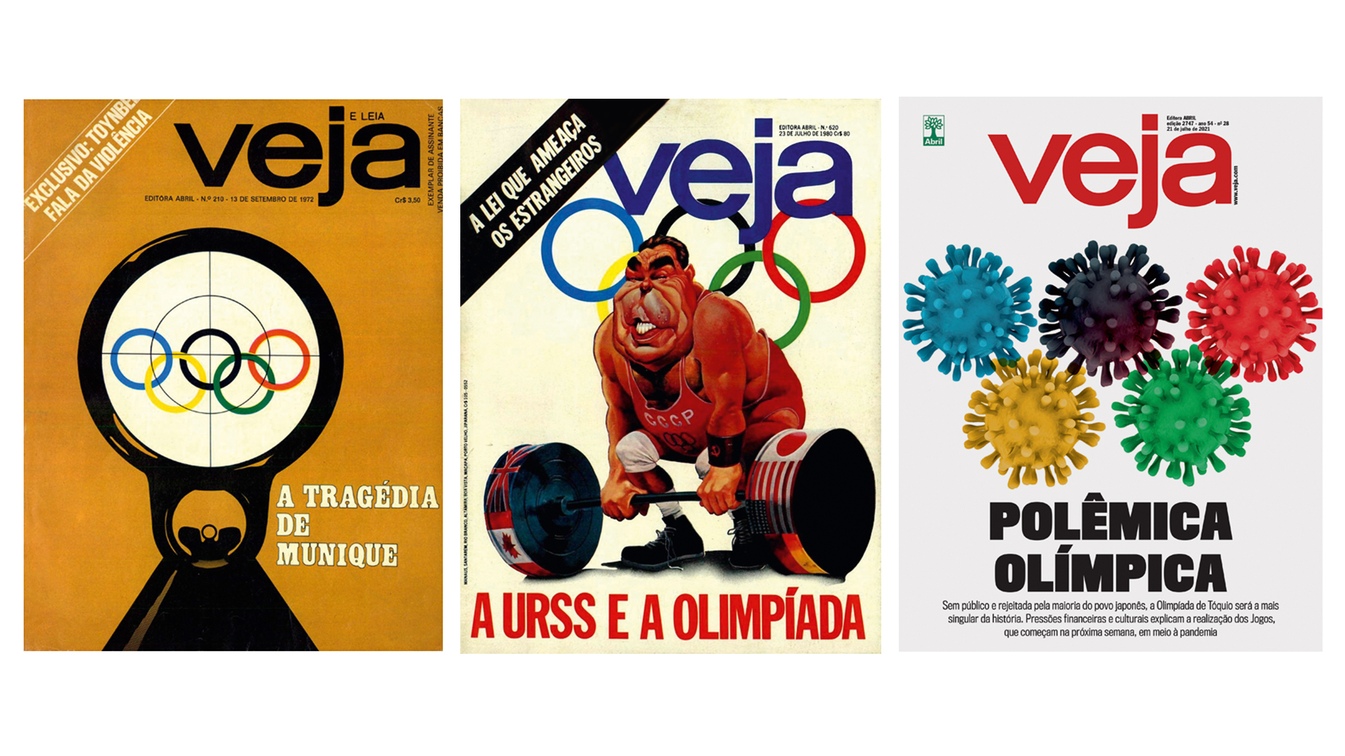 HIST&Oacute;RIA -&ensp;As capas de VEJA: os Jogos como retrato do vaiv&eacute;m pol&iacute;tico da humanidade, para muito al&eacute;m do esporte