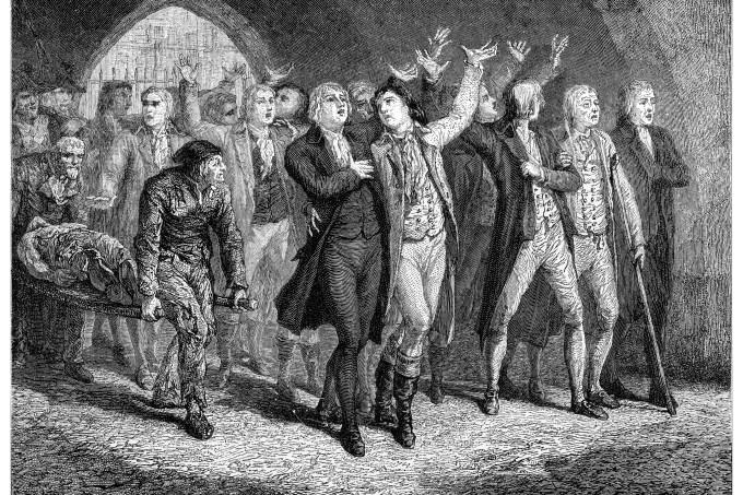 Ilustração mostra girondinos saindo do Tribunal Revolucionário