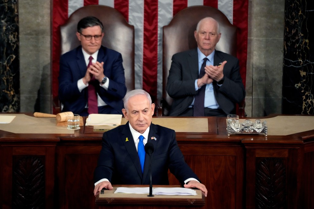 WASHINGTON, DC - JULY 24: Israeli Prime Minister Benjamin Netanyahu addresses a joint meeting of Congress in the chamber of the House of Representatives at the U.S. Capitol on July 24, 2024 in Washington, DC. Netanyahu’s visit occurs as the Israel-Hamas war reaches nearly ten months. A handful of Senate and House Democrats boycotted the remarks over Israel’s treatment of Palestine. (Photo by Kent Nishimura/Getty Images)