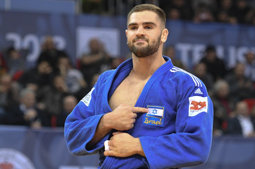 TBILISI, GEORGIA - APRIL 01: of Israel reacts after he wins -100kg Gold medal during Tbilisi Grand Prix at New Sports Palace on April 1, 2018 in Tbilisi, Georgia. (Photo by Levan Verdzeuli/Getty Images)