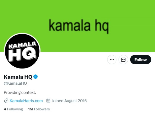 Perfil oficial da campanha de Kamala Harris no X