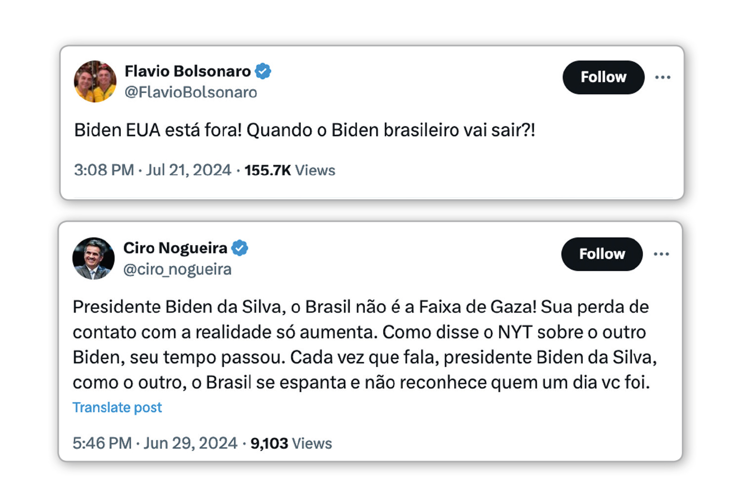 TROCADILHO - Posts de oposição: estratégia é espalhar postagens com o apelido “Biden da Silva” numa clara alusão ao presidente americano