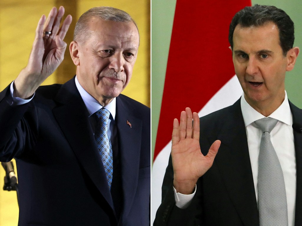 Os presidentes da Turquia, Recep Tayyip Erdogan (à esquerda), e da Síria, Bashar al-Assad (à direita)