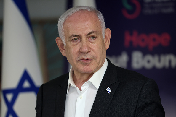 Primeiro-ministro israelense, Benjamin Netanyahu, durante discurso no Centro Médico Chaim Sheba em Tel HaShomer, Israel. 08/06/2024