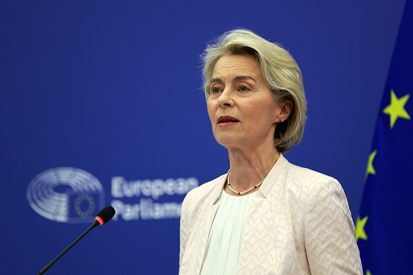 Presidente da Comissão Europeia, Ursula von der Leyen, durante coletiva de imprensa em Strasbourg, França. 18/07/2024