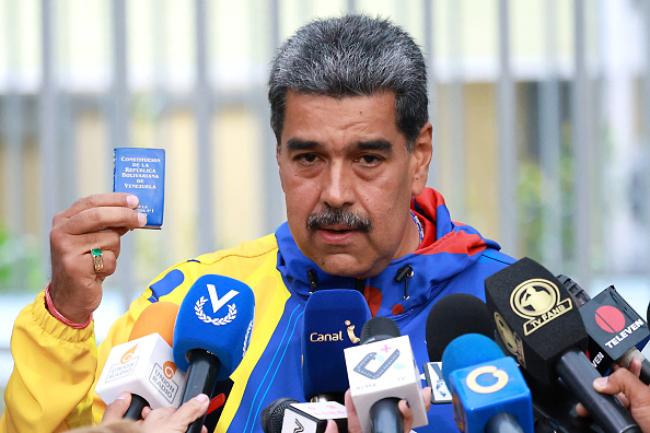 Presidente da Venezuela, Nicolás Maduro, discursa em coletiva de imprensa após votar nas eleições presidenciais. 28/07/2024