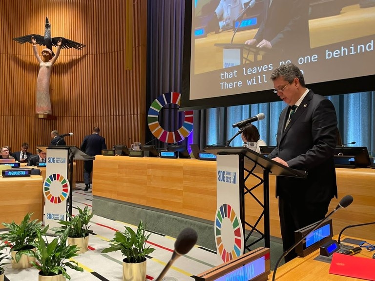 O ministro da Secretaria-Geral da Presidência da República, Márcio Macêdo, durante discurso na ONU no ano passado