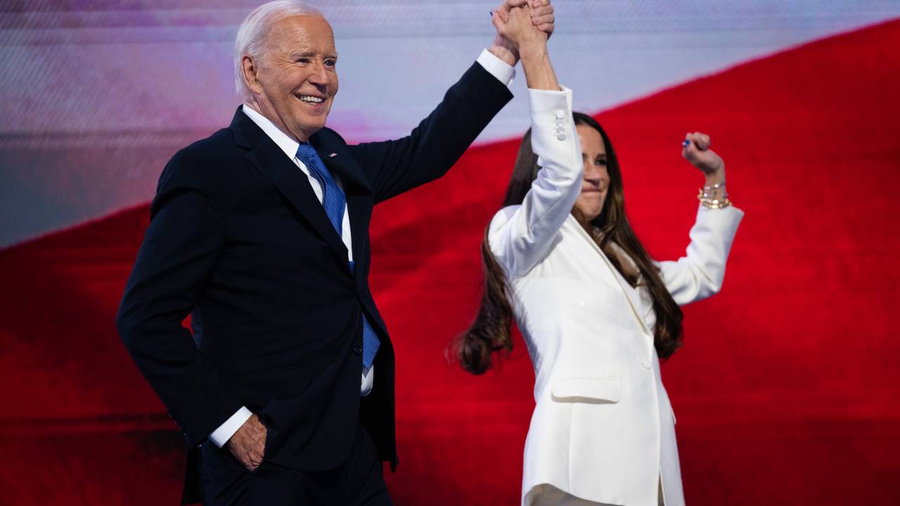 UNITED STATES - AUGUST 19: President Joe Biden is seen with his daughter Ashley Biden before addressing the Democratic National Convention at the United Center in Chicago, Ill., on Monday, August 19, 2024. (Tom Williams/CQ-Roll Call, Inc via Getty Images)