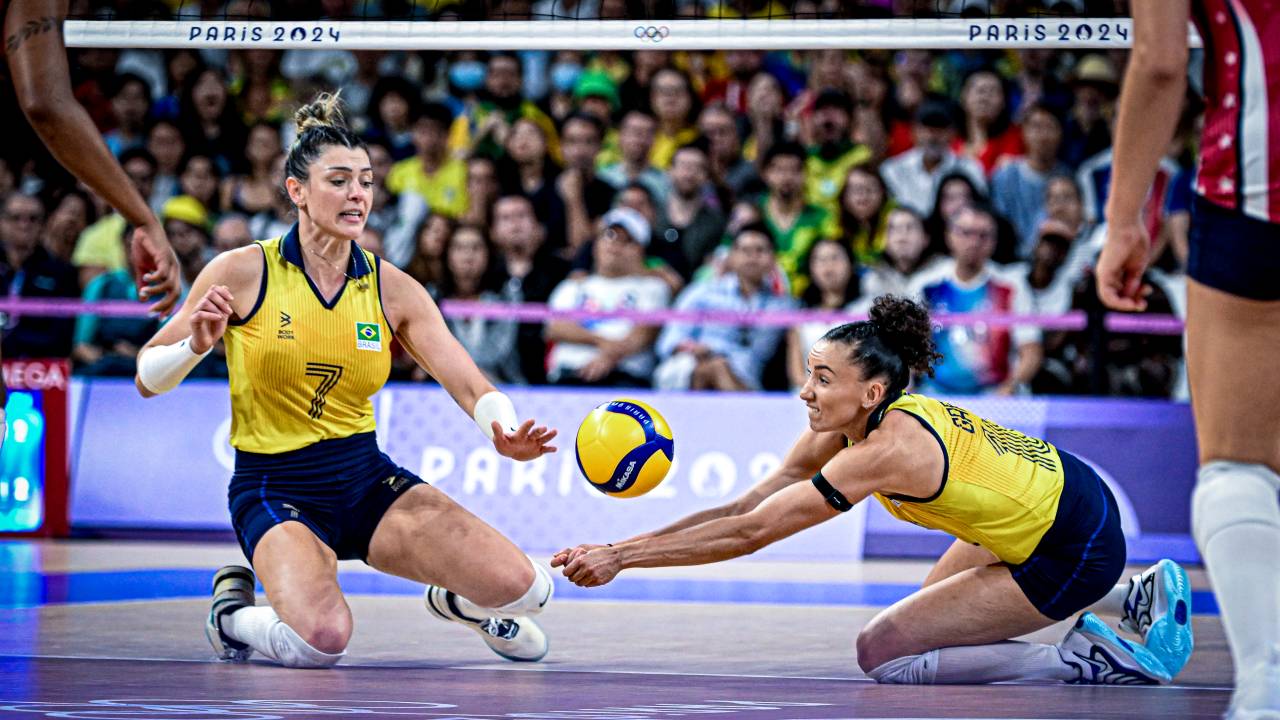 during the womens volleyball semi final match between Brazil v USA at the Olympic Games Paris 2024 at the South Paris Arena in Paris, France.