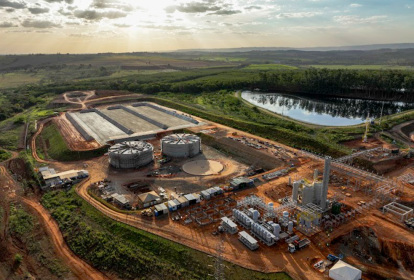 Bioparque de energia Bonfim, estrutura da Raízen em Guariba (SP) que recentemente passou a produzir etanol de segunda geração (E2G), além de açúcar, etanol, biogás e bioenergia