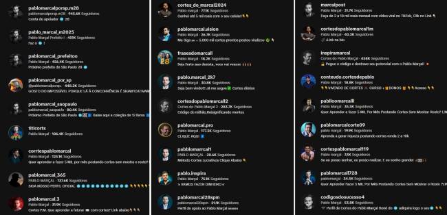 perfis-marçal-tiktok Algumas das dezenas de contas reservas e mantidas por apoiadores de Pablo Marçal (PRTB) no TikTok