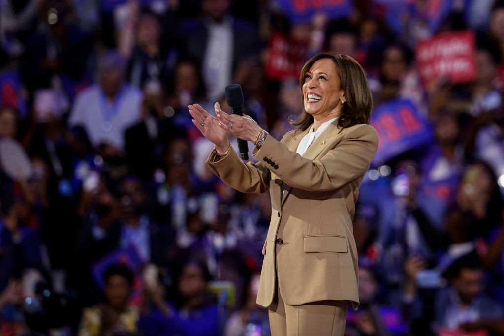 CHICAGO, ILLINOIS - AUGUST 19: Democratic presidential candidate, U.S. Vice President Kamala Harris speaks onstage during the first day of the Democratic National Convention at the United Center on August 19, 2024 in Chicago, Illinois. Delegates, politicians, and Democratic party supporters are in Chicago for the convention, concluding with current Vice President Kamala Harris accepting her party's presidential nomination. The DNC takes place from August 19-22. (Photo by Kevin Dietsch/Getty Images)