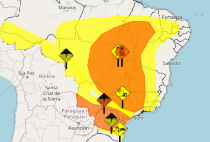 Alerta laranja emitido pelo Inmet.