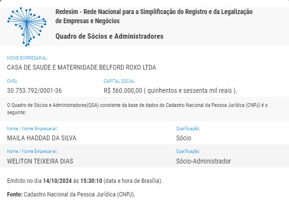 Casa de Saúde e Maternidade Belford Roxo tem como um dos sócios a mulher de Tokwikawa, Maila Haddad da Silva