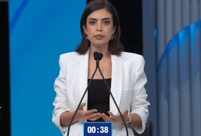 A candidata Tabata Amaral (PSB) durante debate promovido pela TV Globo