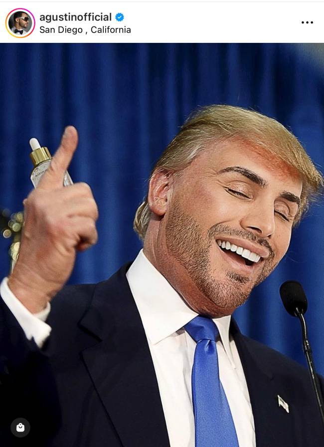 IMG_6648 Agustin Fernandez, maquiador, influencer e fiel escudeiro de Michelle Bolsonaro: se transformou em 'sósia' de Trump para comemorar a vitória do candidato republicano