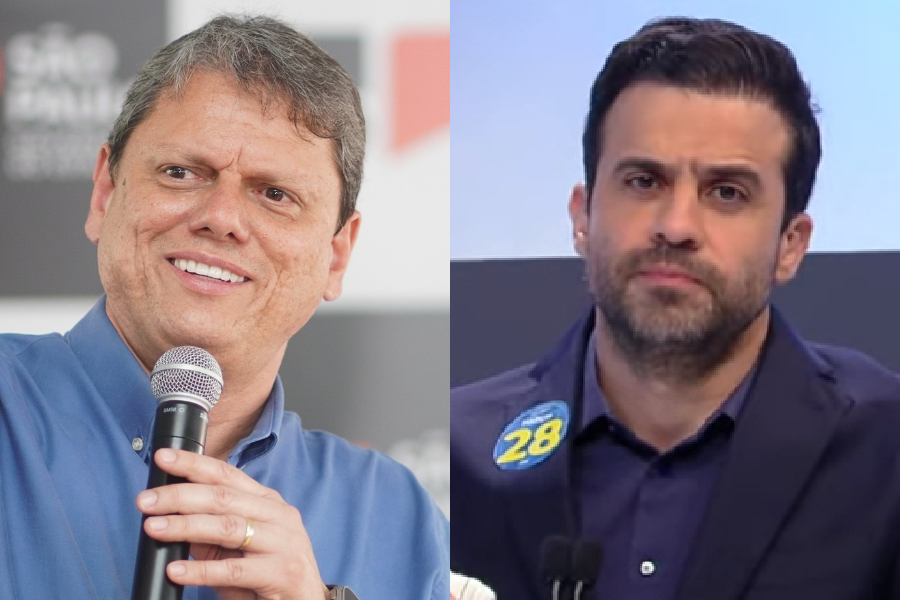 O governador de São Paulo, Tarcísio de Freitas (Republicanos), e o coach Pablo Marçal (PRTB)
