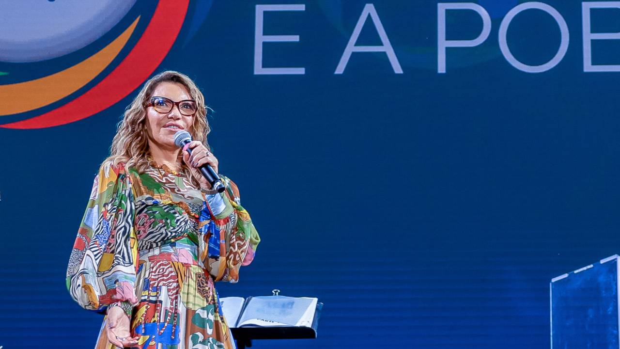 A primeira-dama Janja Lula da Silva, durante o Festival de Cultura “Aliança Global Contra a Fome e a Pobreza”