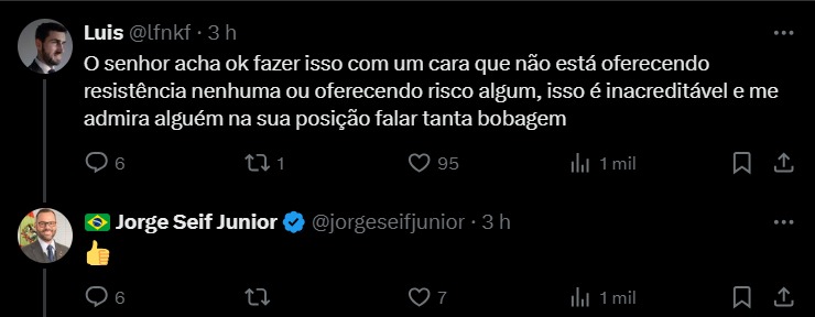 tuíte jorge seif Resposta de Jorge Seif (PL-SC) a outro usuário do