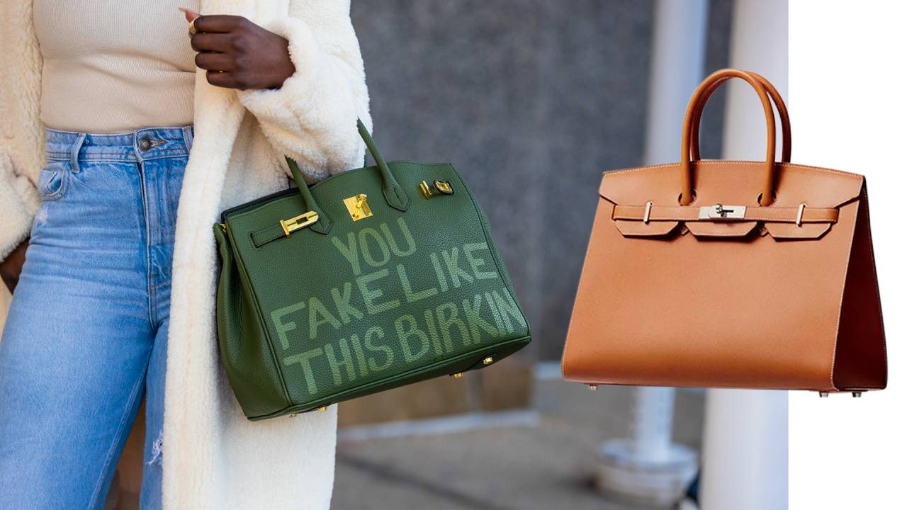 'DUPE ECONOMY' - Cópia da bolsa Birkin, acima, e a original, da Hermès, ao lado: a economia das peças enganosas ganhou força com as redes sociais