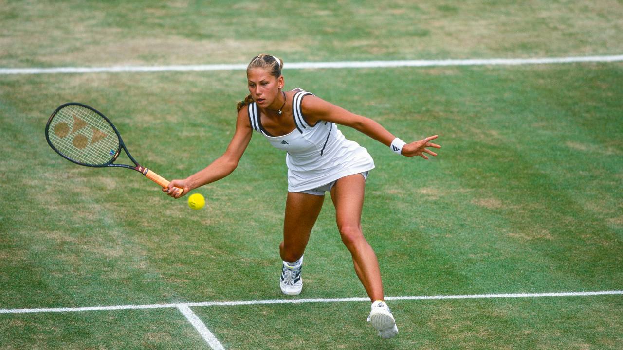 LONDON, ENGLAND - JUNE 28: Anna Kournikova of Russia in action at The Wimbledon Lawn Tennis Championship at the All England Lawn and Tennis Club at Wimbledon on June 28th, 1999 in London, England. (Photo by Simon Bruty/Anychance/Getty Images)