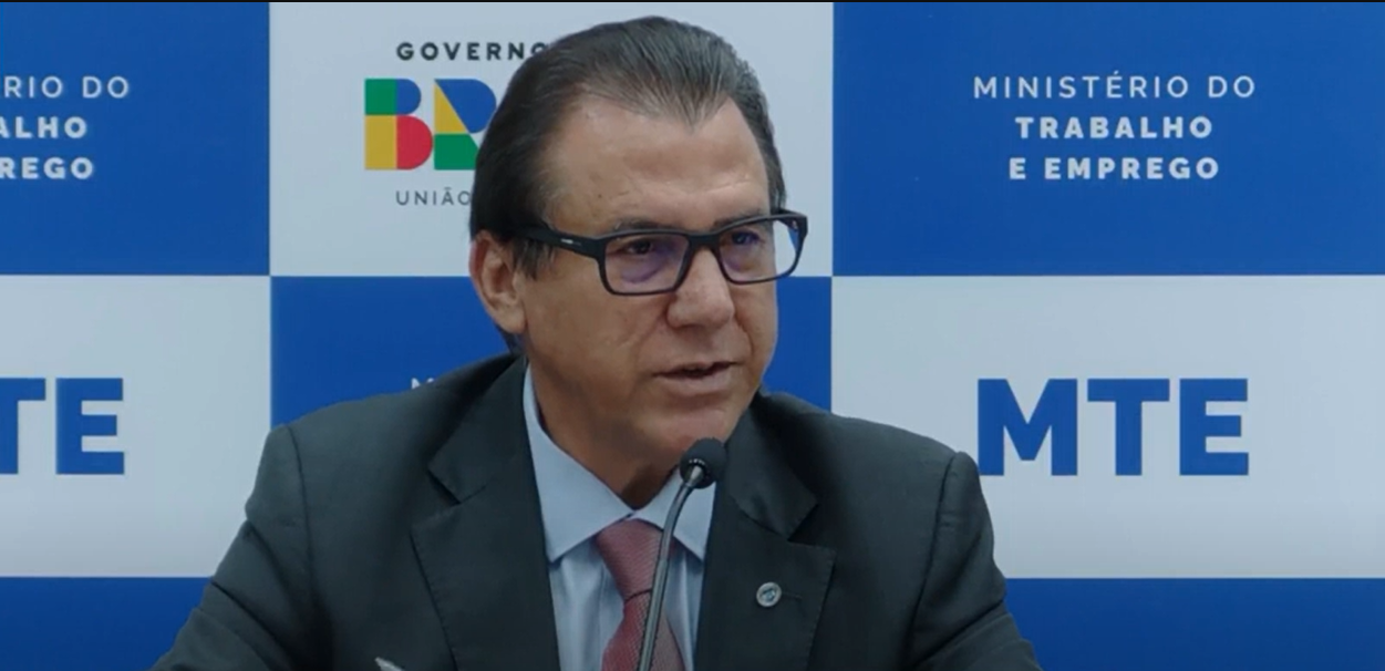 O ministro do Trabalho e Emprego, Luiz Marinho, durante coletiva de divulgação do Novo Caged