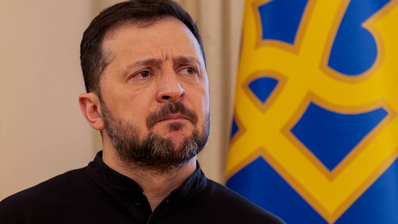 Ukraine's President Volodymyr Zelensky gives a press conference in Kyiv on February 19, 2025, amid the Russian invasion of Ukraine. Ukrainian President Volodymyr Zelensky said on February 19, 2025 that Russia's leadership are "liars" after a Russian drone attack overnight that followed talks in Saudi Arabia between Russian and US officials. (Photo by Tetiana DZHAFAROVA / POOL / AFP)