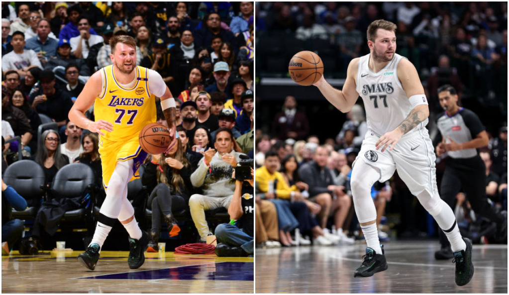 CORES DIFERENTES - Luka Dončić no Lakers, seu atual time na NBA, e quando jogava do Mavericks -