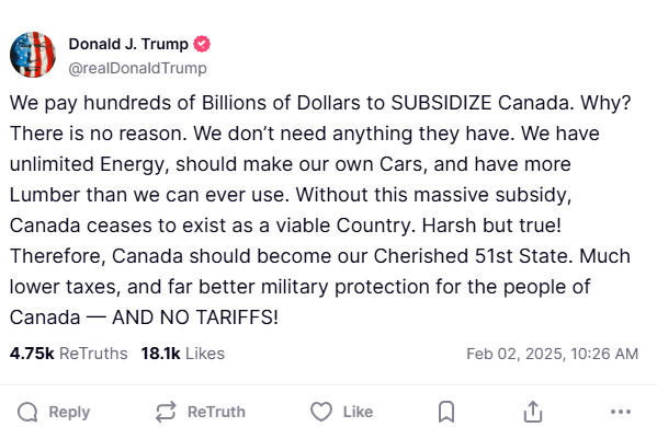 Donald Trump reage a tarifas impostas pelo Canadá