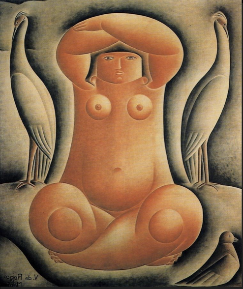 Screen Shot 2025-02-13 at 10.40.42 AM Vicente do Rego Monteiro, Mulher sentada, 1924, óleo sobre tela, 165 x 145 cm, Coleção Luciana e Luis Antonio de Almeida Braga