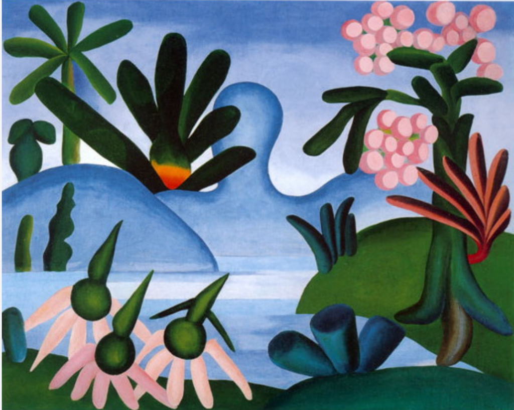 Screen Shot 2025-02-13 at 4.59.59 PM Tarsila do Amaral, O Lago, 1928, óleo sobre tela, 75.5 x 93 cm, Coleção Hecilda e Sérgio Fadel
