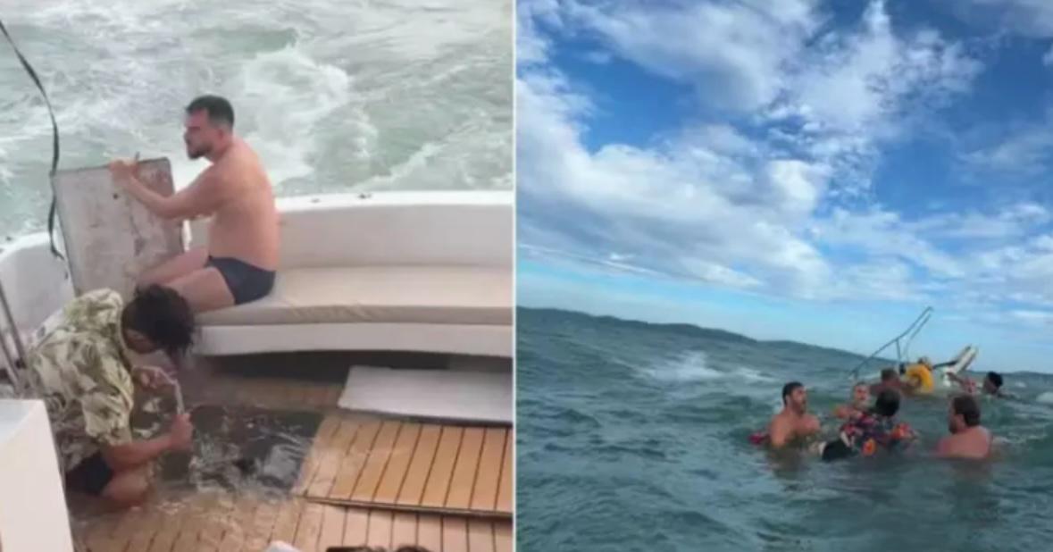 Passageiros à espera de socorro durante naufrágio em Búzios, na Região dos Lagos do Rio