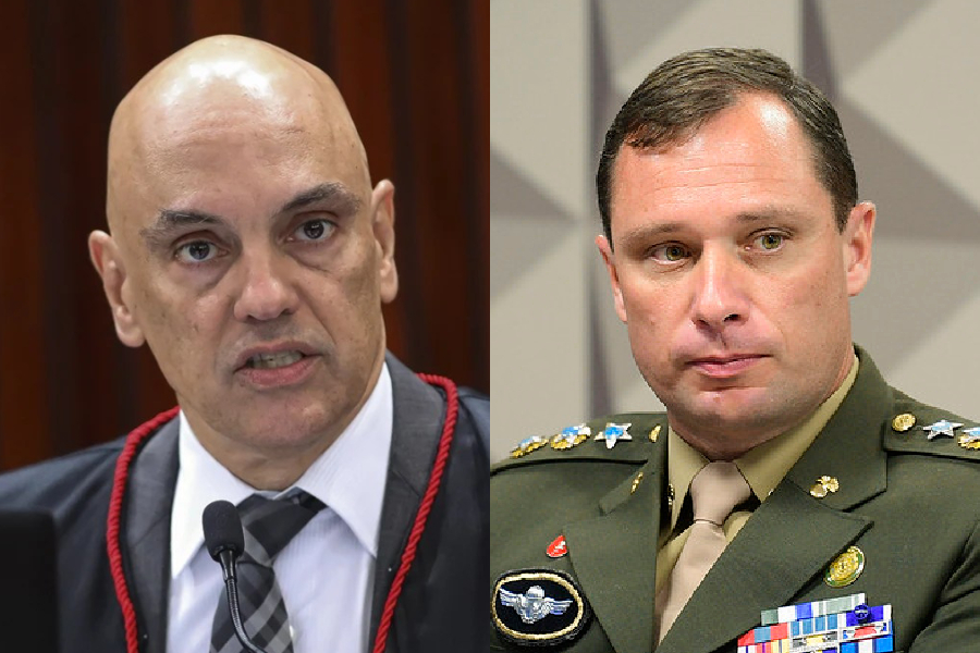 O ministro Alexandre de Moraes, do Supremo Tribunal Federal (STF), e o ex-ajudante de ordens de Jair Bolsonaro, Mauro Cid