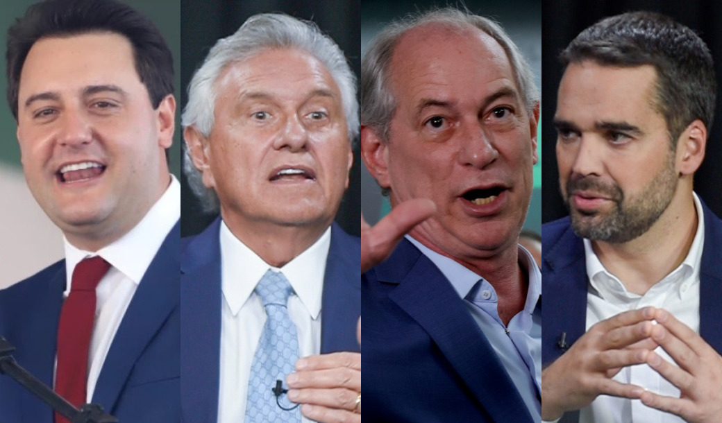 O governador do Paraná, Ratinho Júnior (PSD); o governador de Goiás, Ronaldo Caiado (União Brasil); o ex-governador do Ceará, Ciro Gomes (PDT); e o governador do Rio Grande do Sul, Eduardo Leite (PSDB)