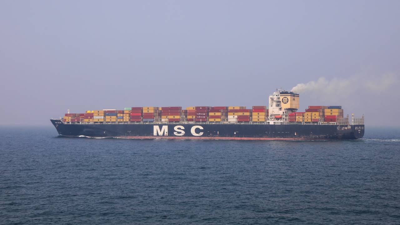 Cargo vessel of Mediterranean Shipping Company (MSC) is seen carrying cargo on the waters of the Arabian sea in Mumbai, India, 03 November, 2023.