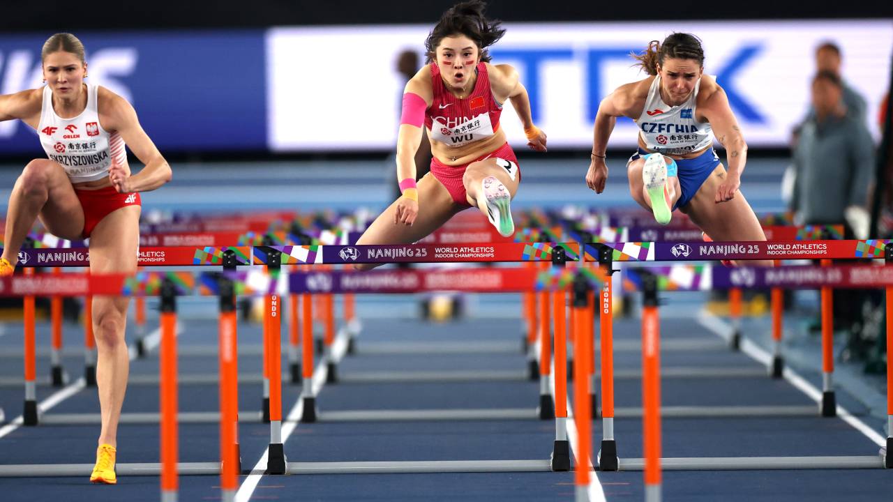 NANJING, CHINA - MARCH 23: Wu Yanni of China competes in the Women's 60m Hurdles Semifinal match on day three of the World Athletics Indoor Championships Nanjing 2025 at Nanjing Youth Olympic Games Sports Park on March 23, 2025 in Nanjing, Jiangsu Province of China.