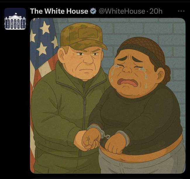 conta oficial do governo Trump, que retratava uma mulher chorando após ser presa por agentes de imigração dos EUA Conta oficial do governo Trump, no X, retrata uma mulher chorando após ser presa por agentes de imigração dos EUA