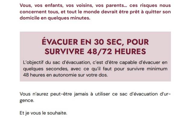 Trecho do 'guia de sobrevivência' divulgado na França alerta: 'Evacue em 30 segundos para sobreviver 58/72 horas'