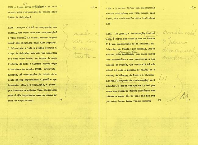LINAfacsimile1-96 À margem da conversa fielmente transcrita, em páginas datilografadas: as anotações irritadas de Lina Bo Bardi
