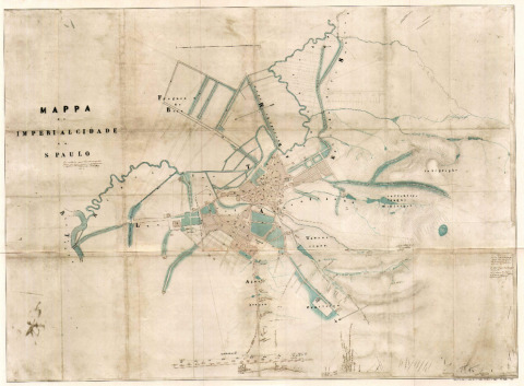 Mapa de 1855 mostra os cursos d’água da então Imperial Cidade de São Paulo. Documentos como este ajudam a entender enchentes atuais e a história da ocupação do território.
