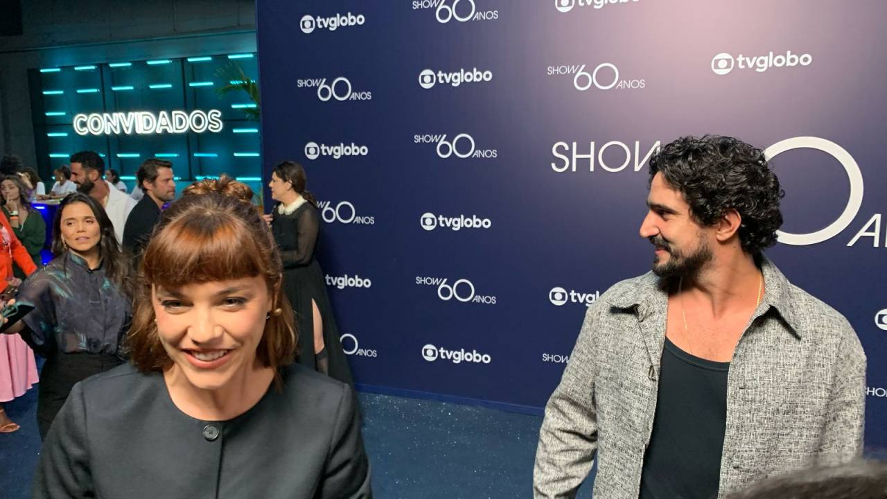 Alice Wegmann e Renato Góes na festa de 60 anos da Globo