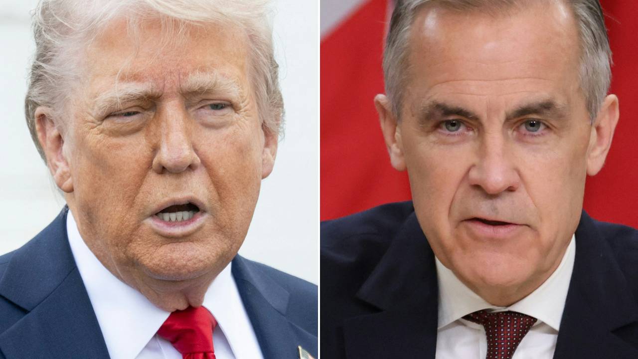 O presidente dos EUA, Donald Trump (esquerda), e o primeiro-ministro do Canadá, Mark Carney.