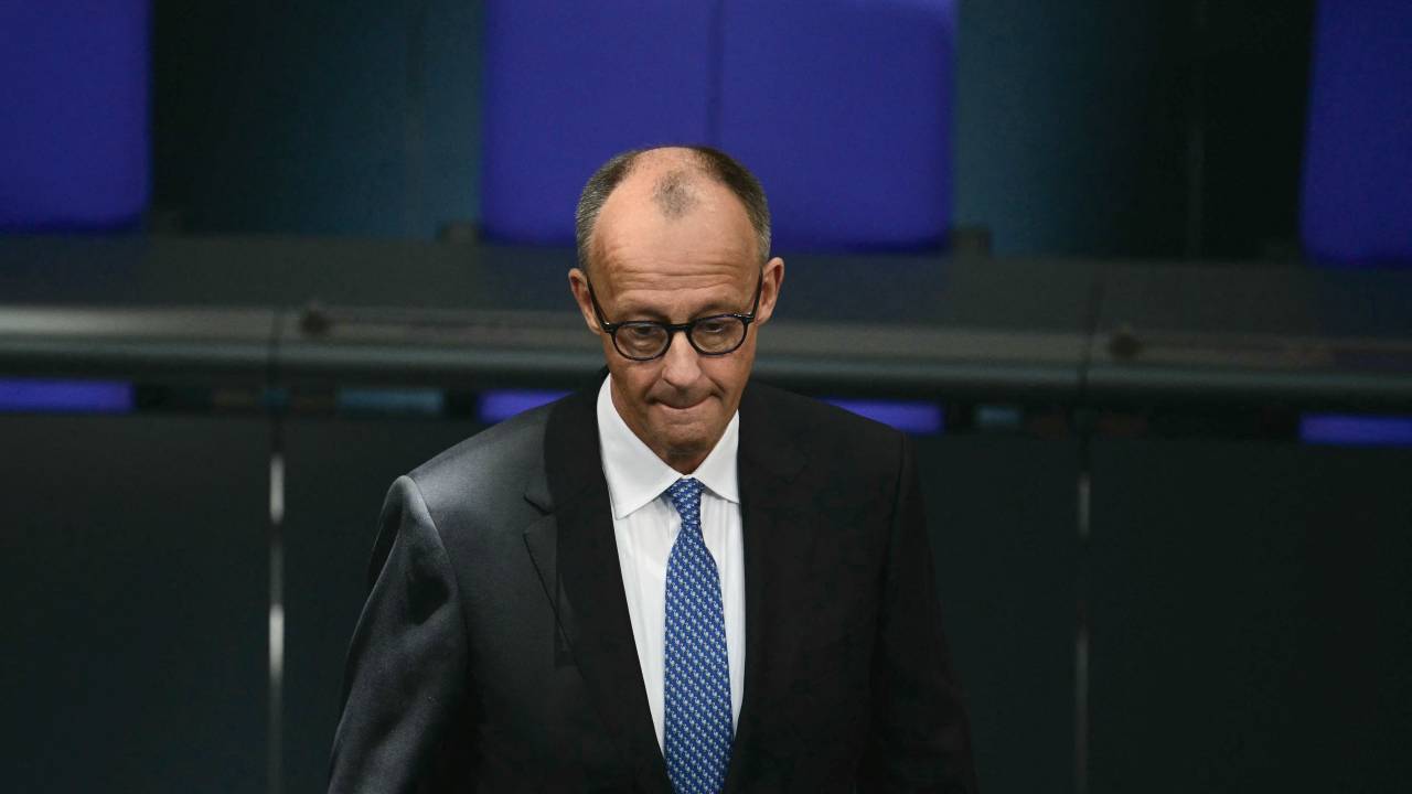The leader of Germany's Christian Democratic Union (CDU) and designated chancellor Friedrich Merz looks on during a session at the Bundestag (lower house of parliament) in Berlin on May 6, 2025 before a vote to elect the country's next chancellor. Germany's far-right AfD on May 6 called for a fresh general election after a shock vote in parliament saw conservative leader Merz miss a majority to become chancellor. Merz had expected to win a majority of at least 316 of the 630 votes in the lower house of parliament. But he won the backing of only 310 MPs, with 307 voting against him. (Photo by Tobias SCHWARZ / AFP)