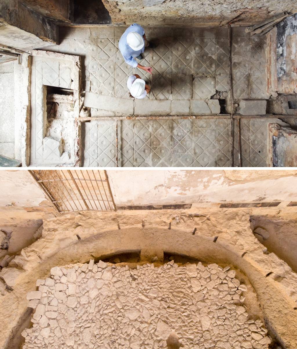 1D-(3)-piso-antigo_arqueologia_crÇditos-Felipe-Cohen_ProjetoMNV.jpg CAVOU, ACHOU - Pisos adornados com losangos (acima) e resquícios de uma antiga capela: gratas descobertas em meio aos escombros