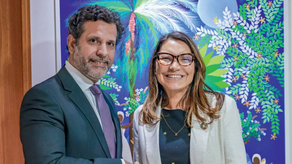 3 – JANJA RECEBE BARCHINI NO PALÁCIO DO PLANALTO.jpg PARCERIA - Barchini e Janja: TCU investiga contrato de 478 milhões