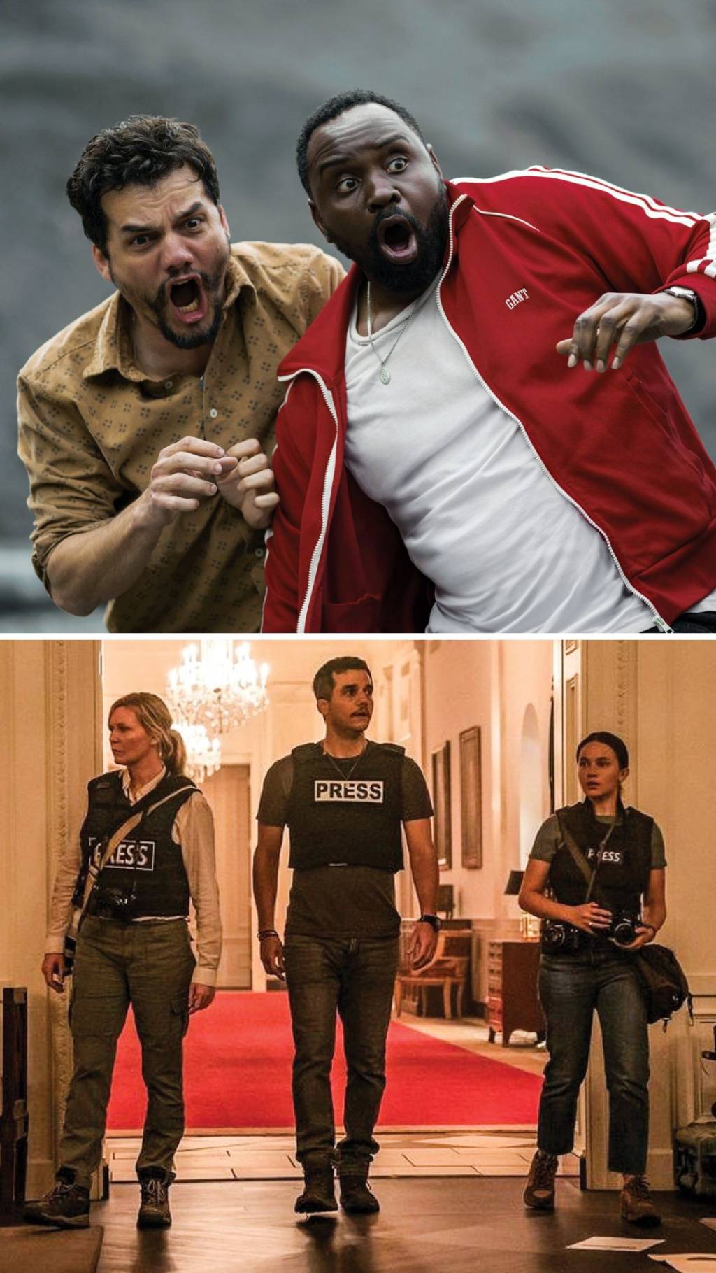 6455T425432 VERSÁTIL - Wagner Moura na série Ladrões de Drogas (acima) e no filme Guerra Civil (abaixo): rosto conhecido